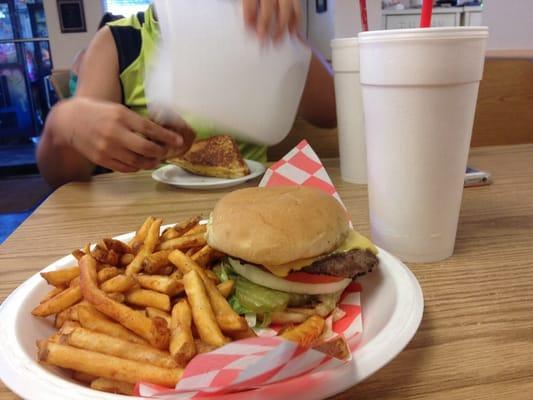 Buster burger with spicy fries and banana shake! Yum!!!