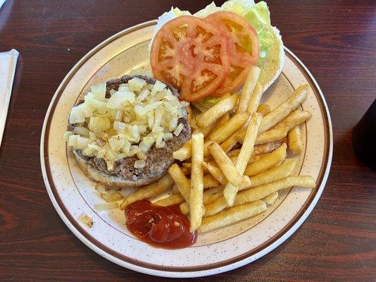 Hamburger and fries