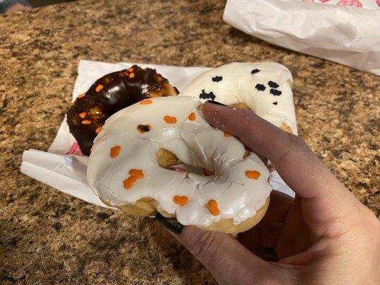 Halloween donuts stupidly squished by me. Lol. Hey, but they were still great! (10/9/2022)