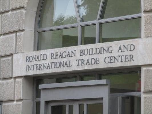 the sign at the door of the Ronald Reagan building