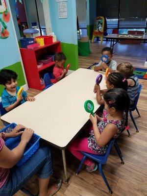 Here are some of our Level II Safari Kids learning about all their different emotions while looking in the mirror