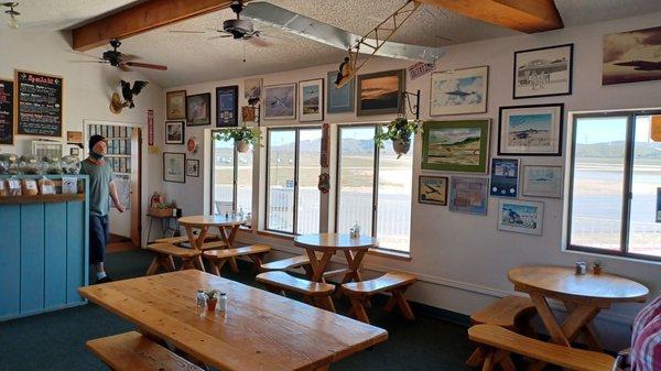 Dining room with many aviation pictures