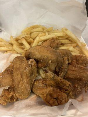 6 whole wings and fries platter