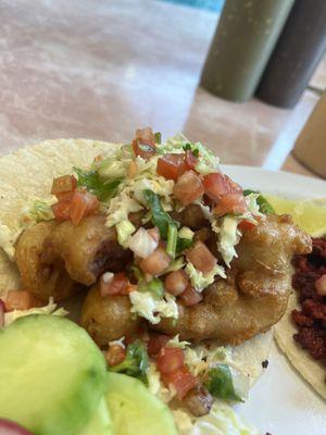 Lightly battered and super crispy fried fish taco.