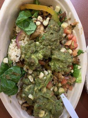 Salad with appears to be guacamole