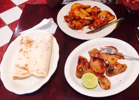 Baleadas, Fried Pork Chops, and Fried Chicken with Sweet Plantain