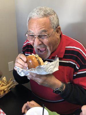 Ready to devour one of our burgers.