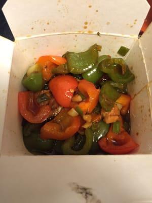 Well, I thought I was ordering Kung pao chicken, looks like I got a bell pepper salad, with bits and pieces of chicken....