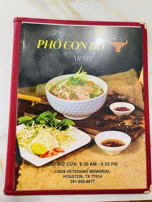 Pho Con Bo New Menu 07/2024