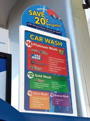 20 cents off when including a carwash!!