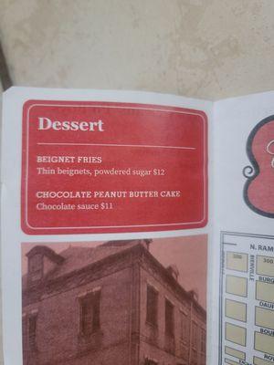 Dessert menu