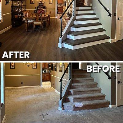 From worn-out carpet to sleek laminate.