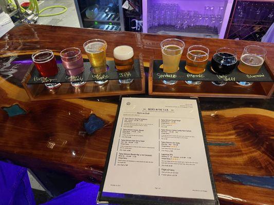 Menu and 2 flights of beer