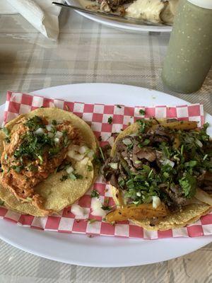 Chicken and steak tacos