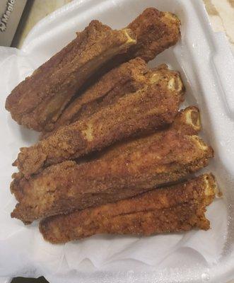 Fried ribs, tough but flavorful.