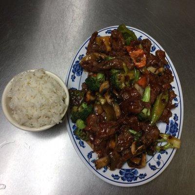 Mongolian Beef with white rice