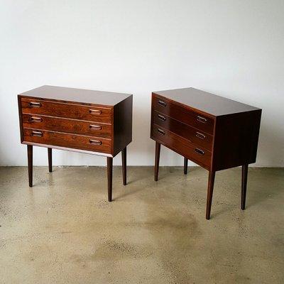 Pair of perfect rosewood Danish modern nightstands, circa 1960.