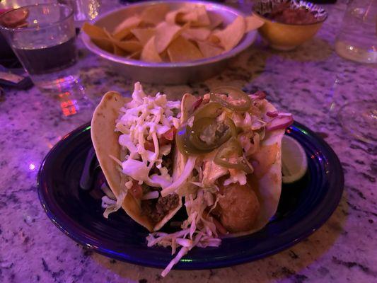 Taco Americano (left) Baja Fish Taco (right)