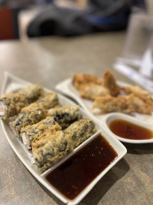 Japanese crab and pork fried gyoza appetizers. Awesome.