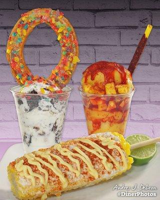 Churro Gourmet, Mangonadas, Elotes on a Stick