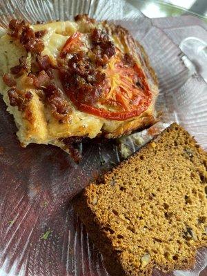 Tomato bacon strata w pumpkin bread