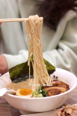 Tonkotsu Shoyu Ramen ($16) - thin noodles in soy sauce pork broth, topped with pork belly chashu, soft boiled egg, menma, nori and scallion