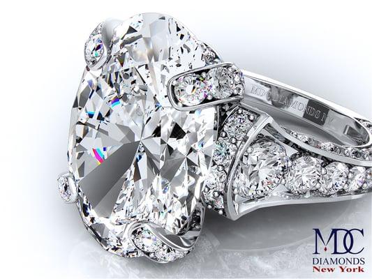 Large Oval Diamond Cathedral Graduated pave Engagement Ring