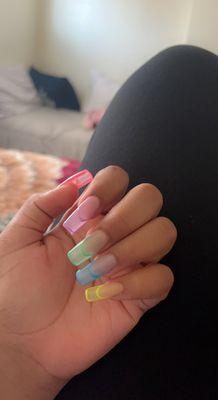 Long square French tip nails