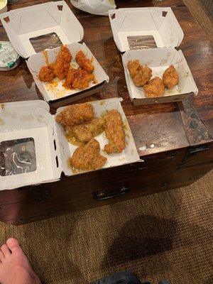 Supposed to be 5 wings in each box and include a soda which is missing. Paid $30 for this. Garbage