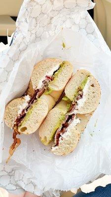 Everything bagel with smashed avocado, cream cheese, and bacon