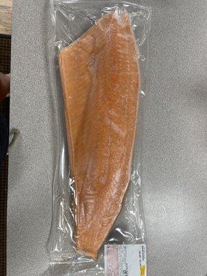 Look at this HUGE salmon filet! Have to try it with the new blackened seasoning on the big green egg. Yum