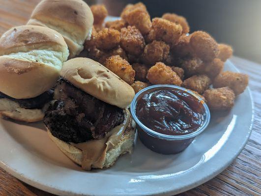 Peanut butter sliders and cajun tots