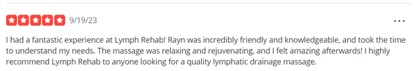 Yelp 5 Star Review for Lymphatic Drainage Massage