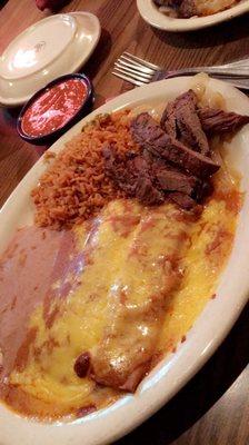 Tex-mex special. (Cheese enchilada and beef fajita)