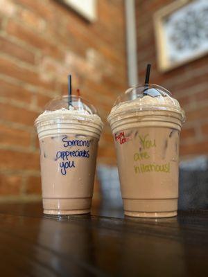 Couple fun coffee drinks from the shop upstairs.