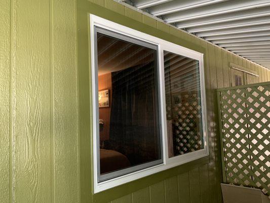 Milgard Styleline windows installation.  Cut fin  on slider to fit into customer's existing frame. Paso Robles, CA