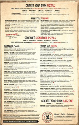 Extreme Pizza menu