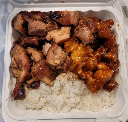 Orange & bourbon chicken with white rice