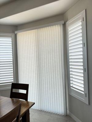 Shutters and vertical honeycomb in Sahuarita Arizona. Options include; 2" linen fabric with aluminum valance. Shaker frame for shutters.