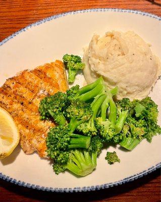 Salmon New Orleans (typically comes topped with shrimp in cajun butter sauce but we got the shrimp on the side (not shown here)).