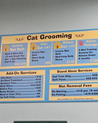 These are the services that they offer for cats (picture took 6/18/23)