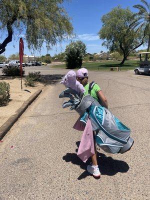 First 9 for my 9 year old with her new lady tour petite clubs that Chuck helped us pick out!