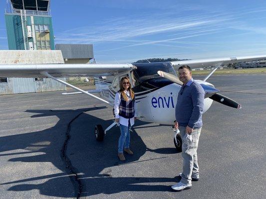 My wife and I just before the flight. Yes, we had great weather. The locals said we brought the Cali sunshine that day.