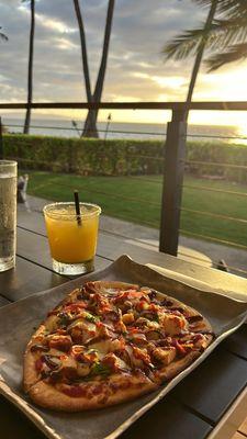 Bbq chicken flatbread and spicy mango margarita