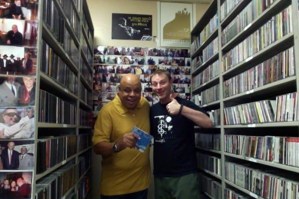 Jazz88 Deejays Ron Dhanifu and Chad Fox browsing through the music library.