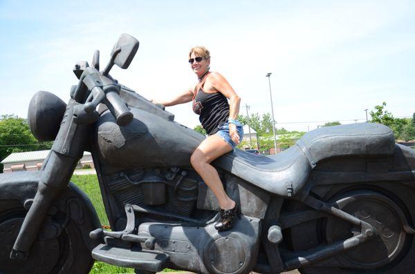 Shelby at House of Harley in Milwaukee. Before the "Danger" sign was put in place.