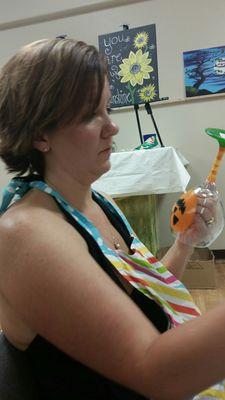 Designing her wine glass 10/2/15 - this class was FUN!