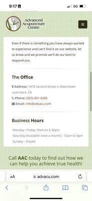 Business hours mentioned on their website does not match what is here on yelp.