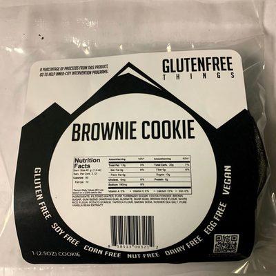 Gluten Free Things Brownie Cookies.   Free from: gluten, eggs, dairy, nuts, soy, corn.