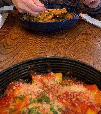 Butternut squash tortellini with tomato basil sauce. Spinach ricotta tortellini with a cream sauce. Fantastic!